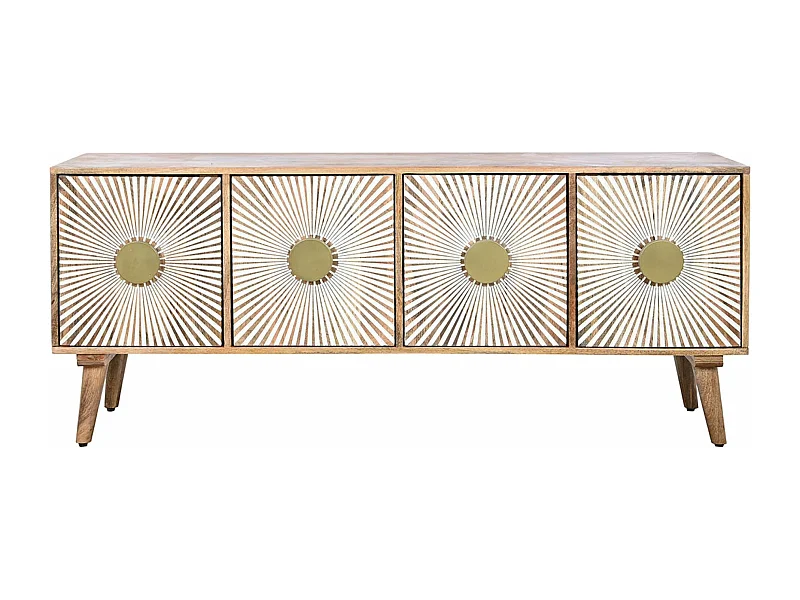 Meuble TV en bois de manguier coloris naturel, blanc - longueur 145 x profondeur 40 x Hauteur 60 cm