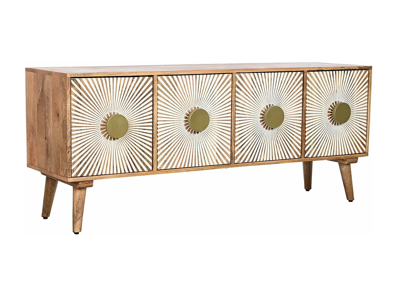 Meuble TV en bois de manguier coloris naturel, blanc - longueur 145 x profondeur 40 x Hauteur 60 cm