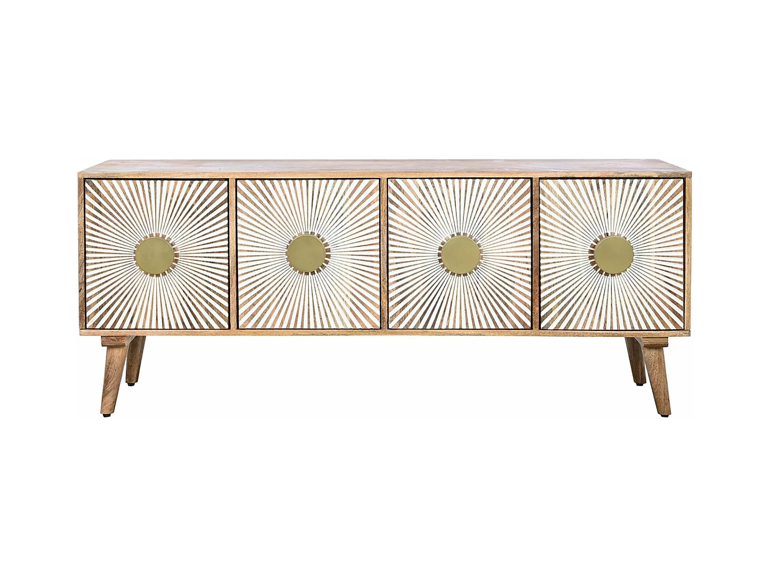 Meuble TV en bois de manguier coloris naturel, blanc - longueur 145 x profondeur 40 x Hauteur 60 cm
