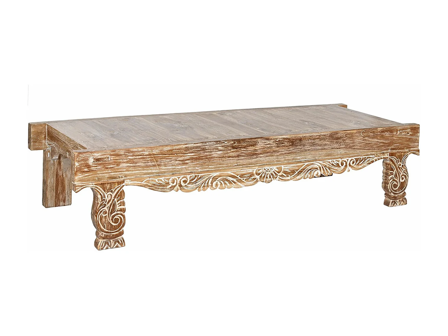 Table basse, table de salon en bois recyclé coloris Blanc, naturel - longueur 200 x profondeur 70 x Hauteur 45 cm