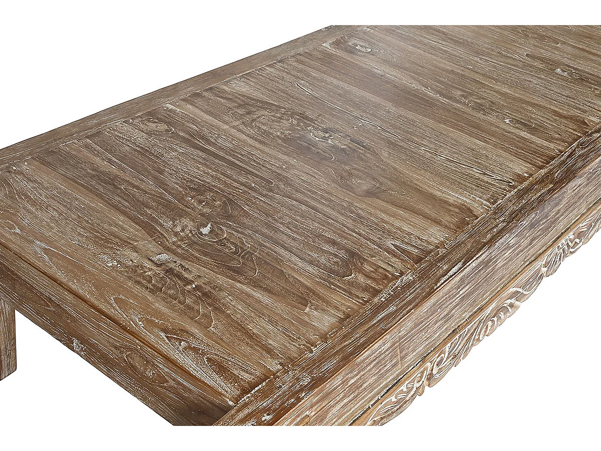 Table basse, table de salon en bois recyclé coloris Blanc, naturel - longueur 200 x profondeur 70 x Hauteur 45 cm