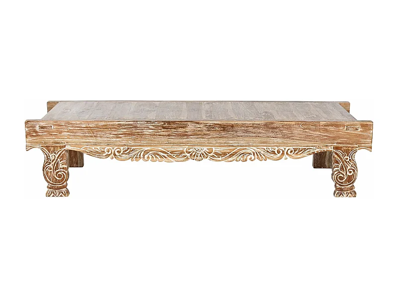 Table basse, table de salon en bois recyclé coloris Blanc, naturel - longueur 200 x profondeur 70 x Hauteur 45 cm