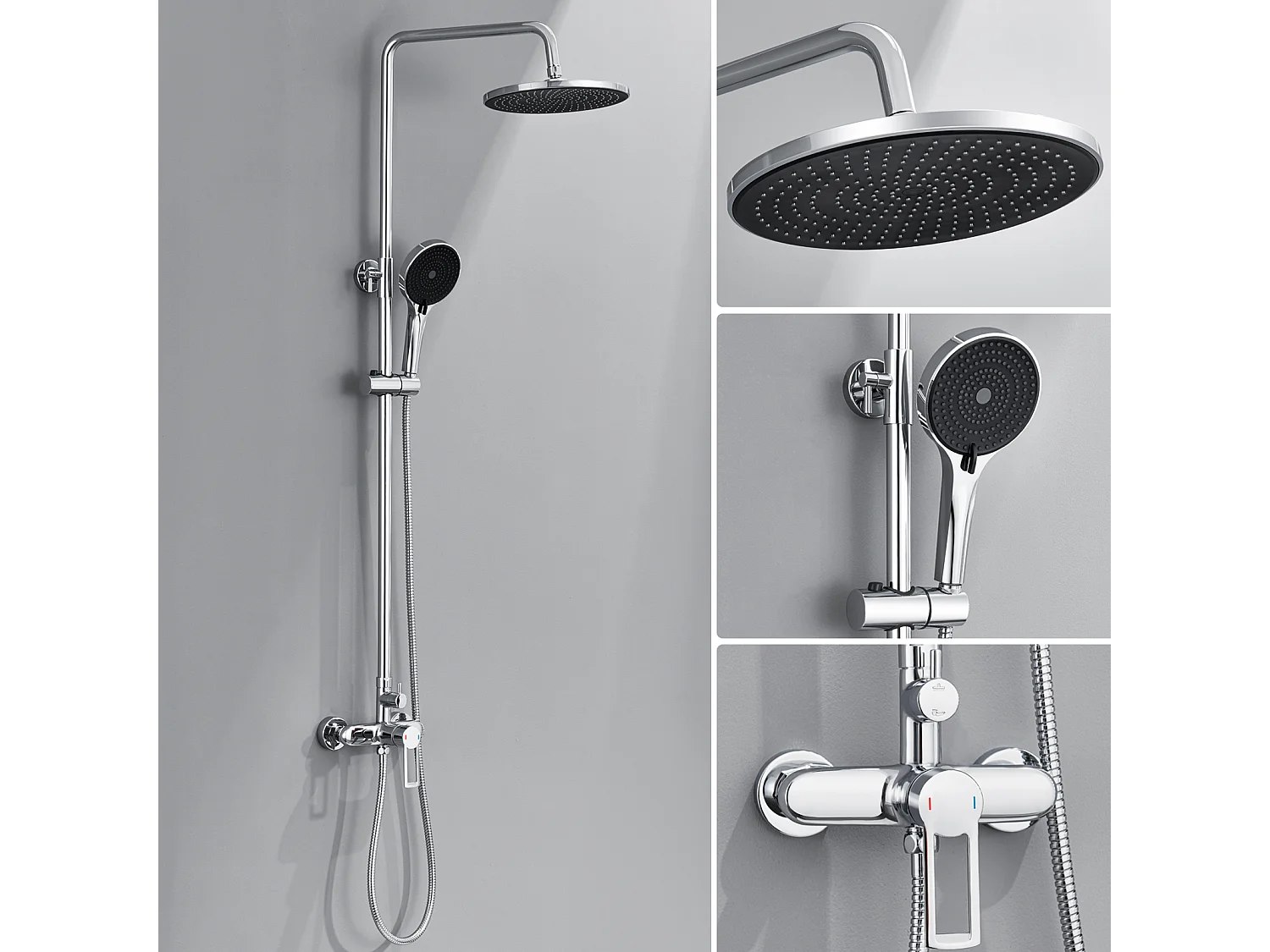 Colonne de Douche Chromé - Cecipa MAX Ensemble de Douche Hauteur Réglable - Colonne de Douche Mécanique avec Douchette + Pommeau de Douche à Pluie