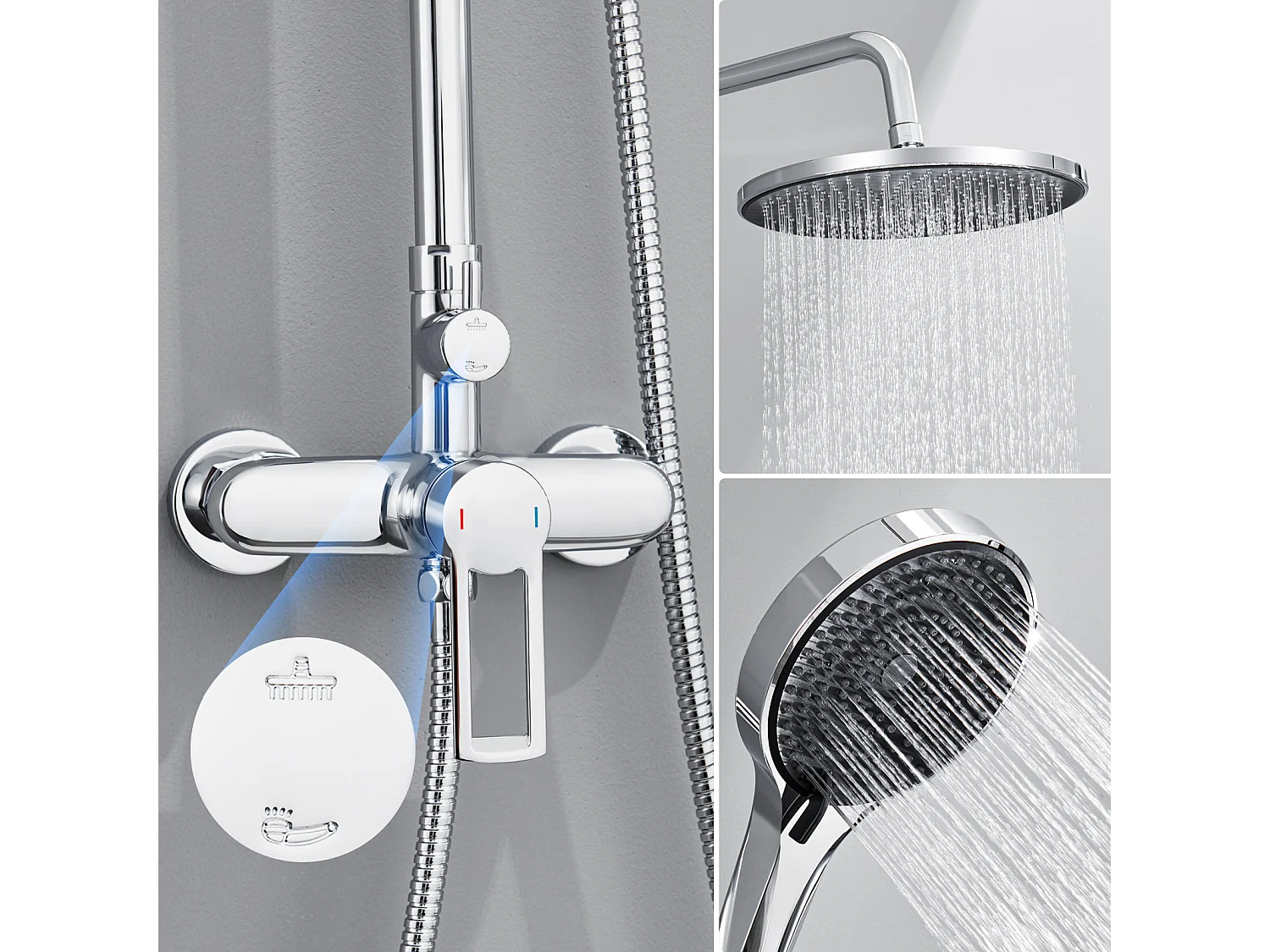 Colonne de Douche Chromé - Cecipa MAX Ensemble de Douche Hauteur Réglable - Colonne de Douche Mécanique avec Douchette + Pommeau de Douche à Pluie