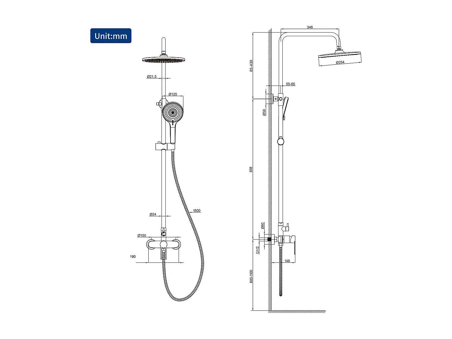 Colonne de Douche Chromé - Cecipa MAX Ensemble de Douche Hauteur Réglable - Colonne de Douche Mécanique avec Douchette + Pommeau de Douche à Pluie