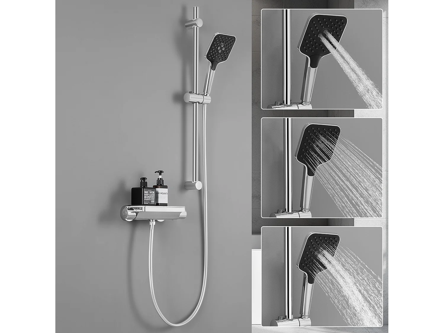 2-teiliges Lonheo max Elegantes Duschset mit Ablage und 3-Funktions-Handbrause, verchromte Thermostat-Duschsäule mit 38 °C Mischbatterie