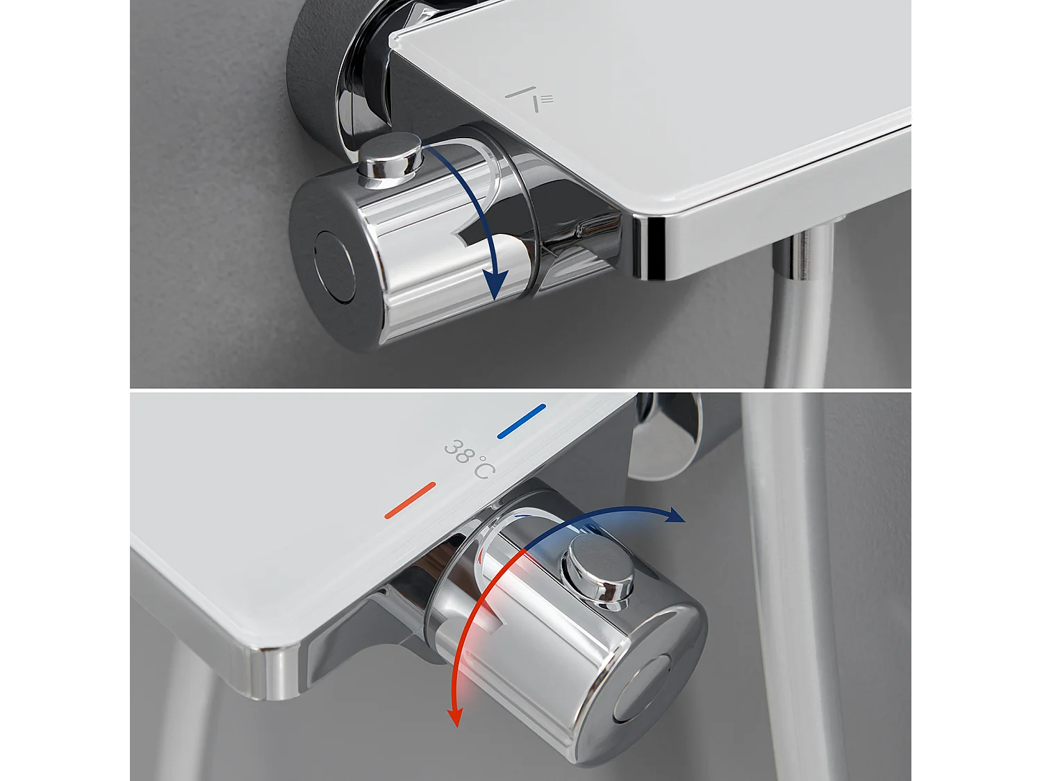 2-teiliges Lonheo max Elegantes Duschset mit Ablage und 3-Funktions-Handbrause, verchromte Thermostat-Duschsäule mit 38 °C Mischbatterie
