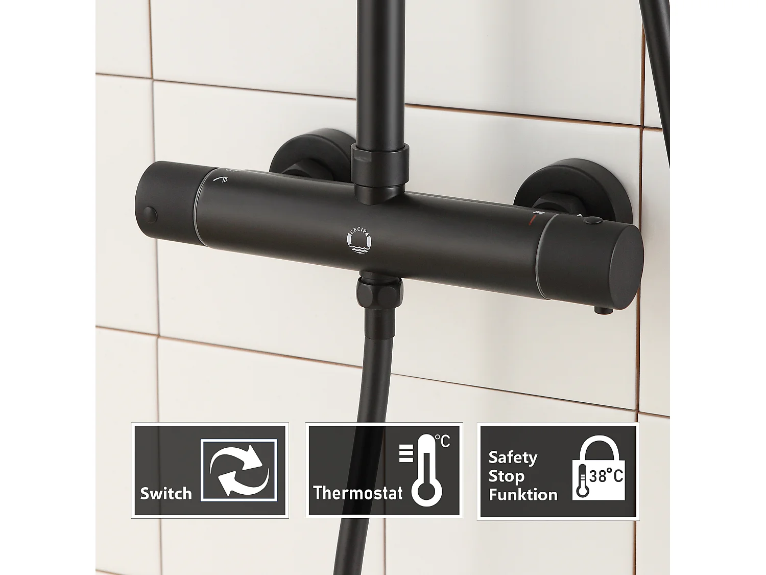 Cecipa max Noir Colonne de Douche Thermostatique avec Mitigeur Ensemble de Douche Hauteur Réglable Système Mitigeur Thermostatique Douche,EU Modèle