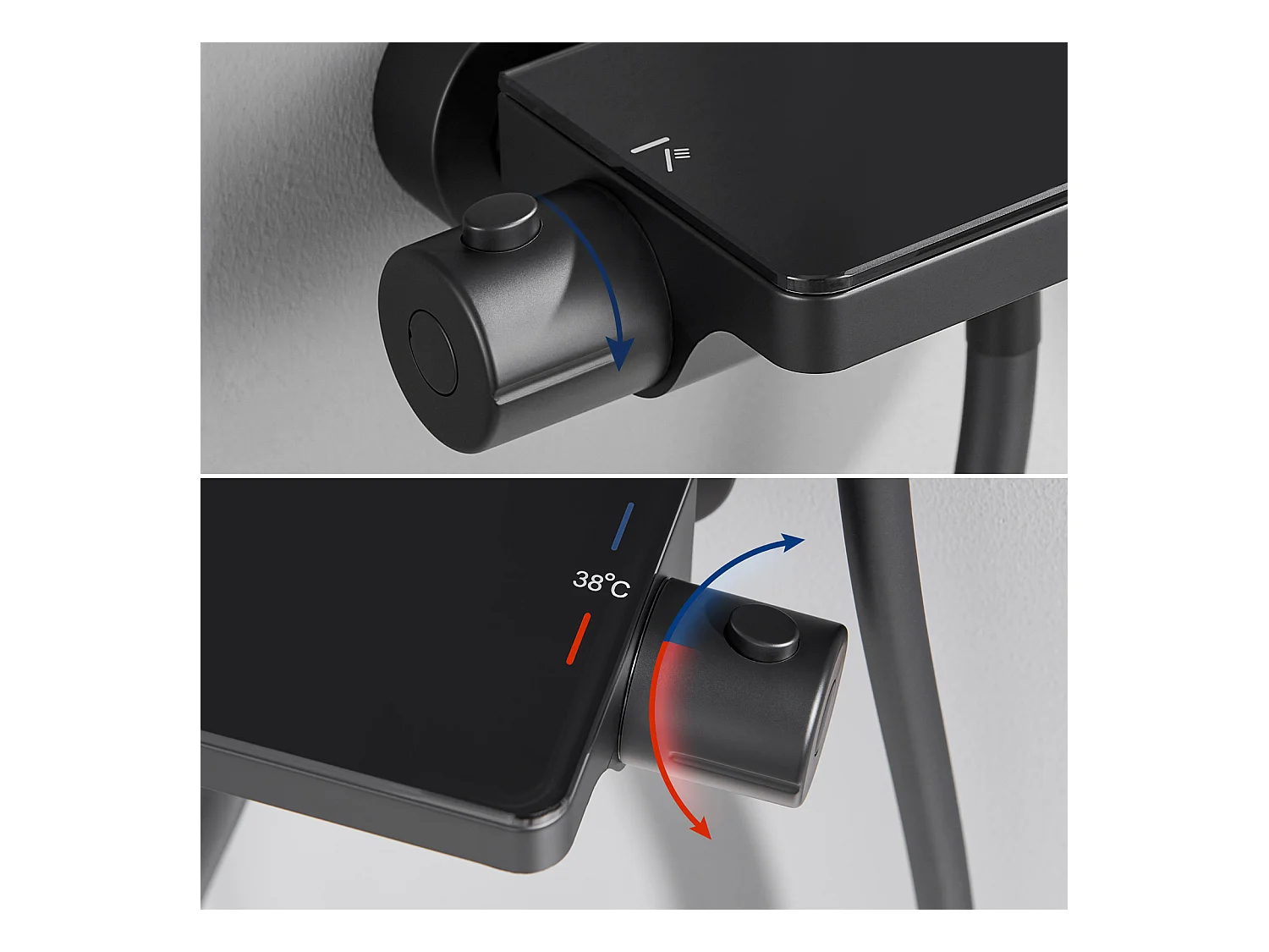 Set Doccia Elegante Lonheo max 2PZ con Mensola e Doccetta 3 Funzioni, Colonna Doccia Termostatica Nera con Miscelatore 38°C