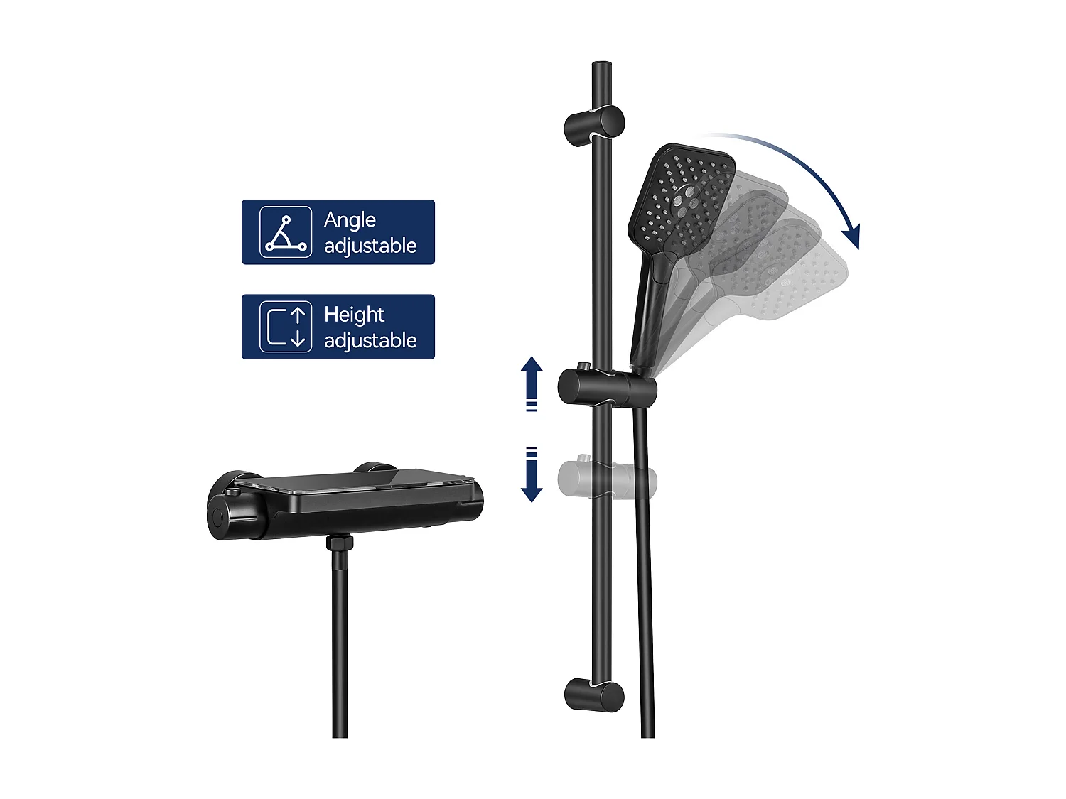 Set Doccia Elegante Lonheo max 2PZ con Mensola e Doccetta 3 Funzioni, Colonna Doccia Termostatica Nera con Miscelatore 38°C