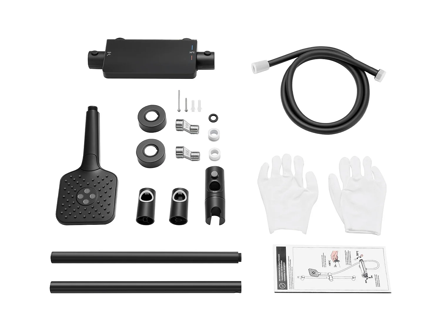 Set Doccia Elegante Lonheo max 2PZ con Mensola e Doccetta 3 Funzioni, Colonna Doccia Termostatica Nera con Miscelatore 38°C