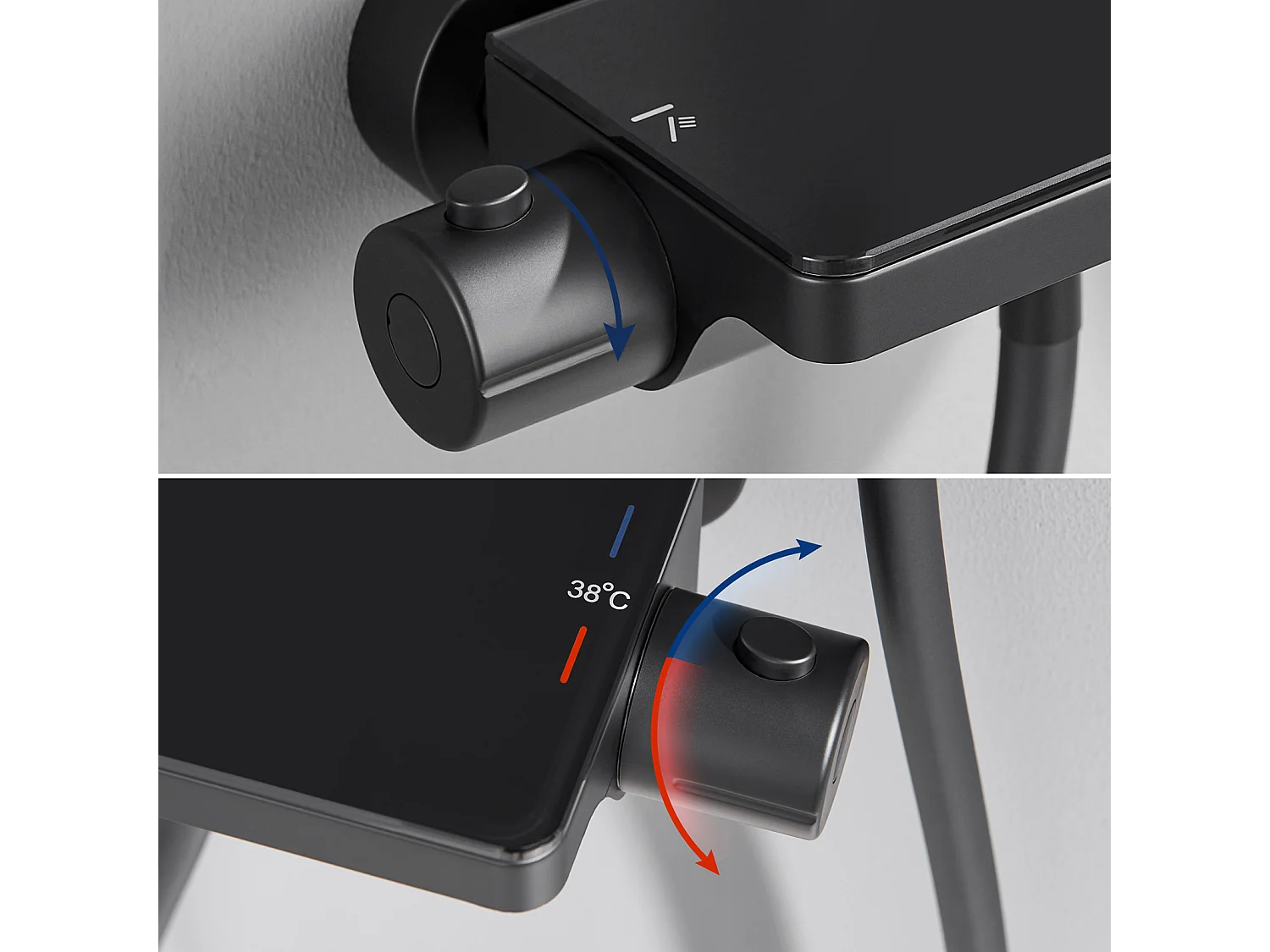 STKS Lonheo max Elegante doucheset met planchet en handdouche met 3 functies, zwarte thermostatische douchezuil met mengkraan van 38 ° C