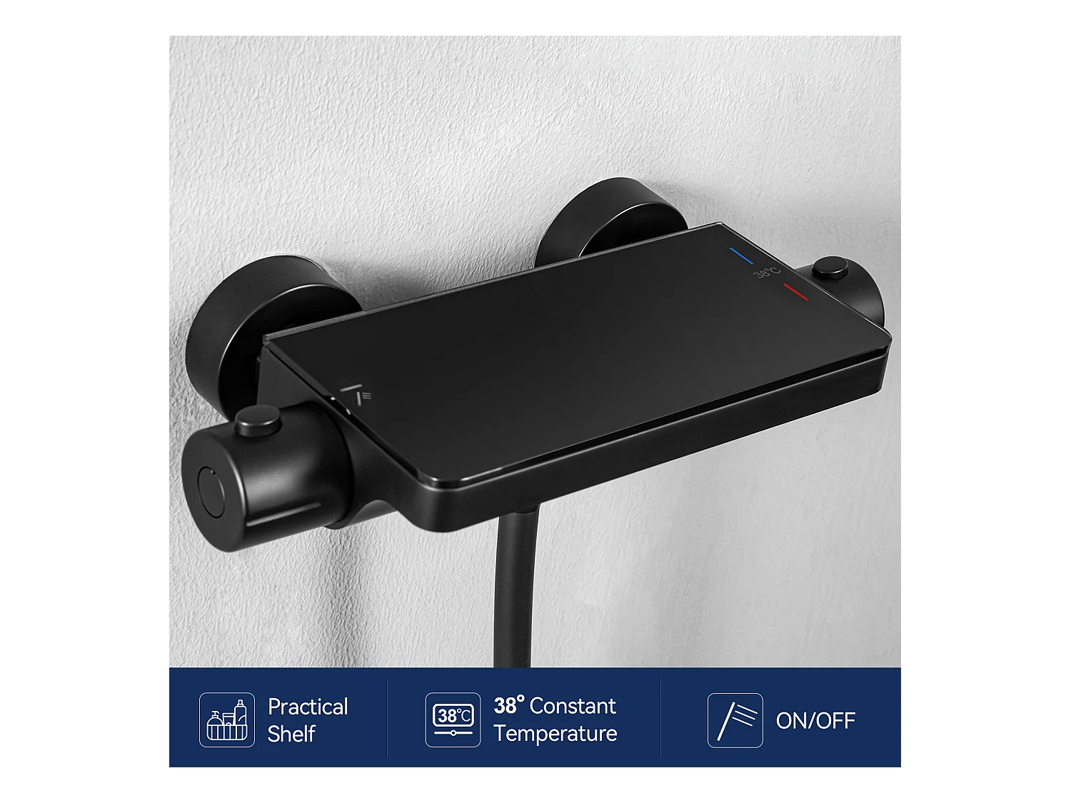 Ensemble de Douche avec Etagère et Douchette à Main 3 Fonctions, Noir Colonne de Douche Thermostatique avec 38°C Mitigeur