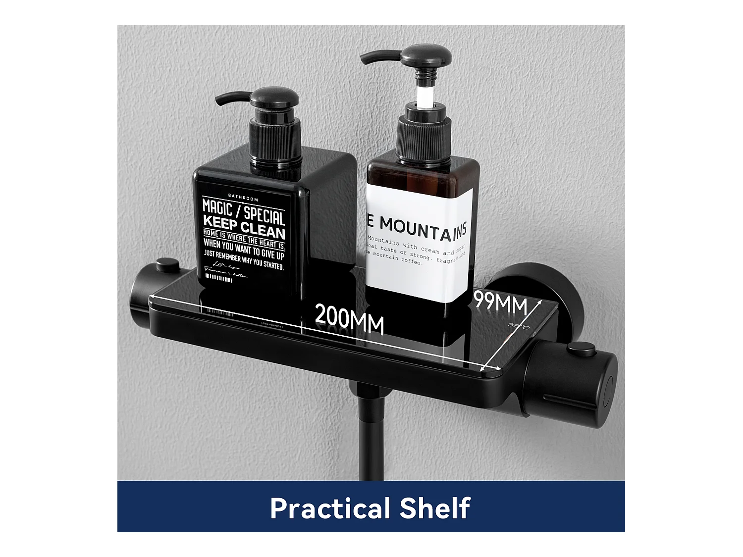 Ensemble de Douche avec Etagère et Douchette à Main 3 Fonctions, Noir Colonne de Douche Thermostatique avec 38°C Mitigeur