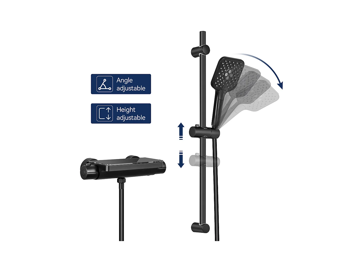 Ensemble de Douche avec Etagère et Douchette à Main 3 Fonctions, Noir Colonne de Douche Thermostatique avec 38°C Mitigeur