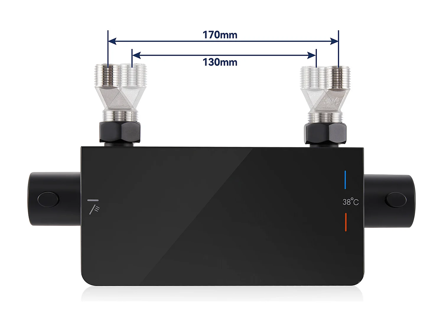 Doucheset met planchet en handdouche met 3 functies, zwarte thermostatische douchezuil met mengkraan van 38°C