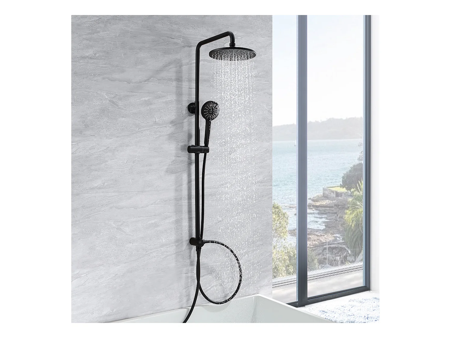 Cecipa max Système de Douche Noir Colonne de Douche Cascade avec Douchette 3 Fonctions Ensemble de Douche en acier inoxydable douche pluie,EU Modèle
