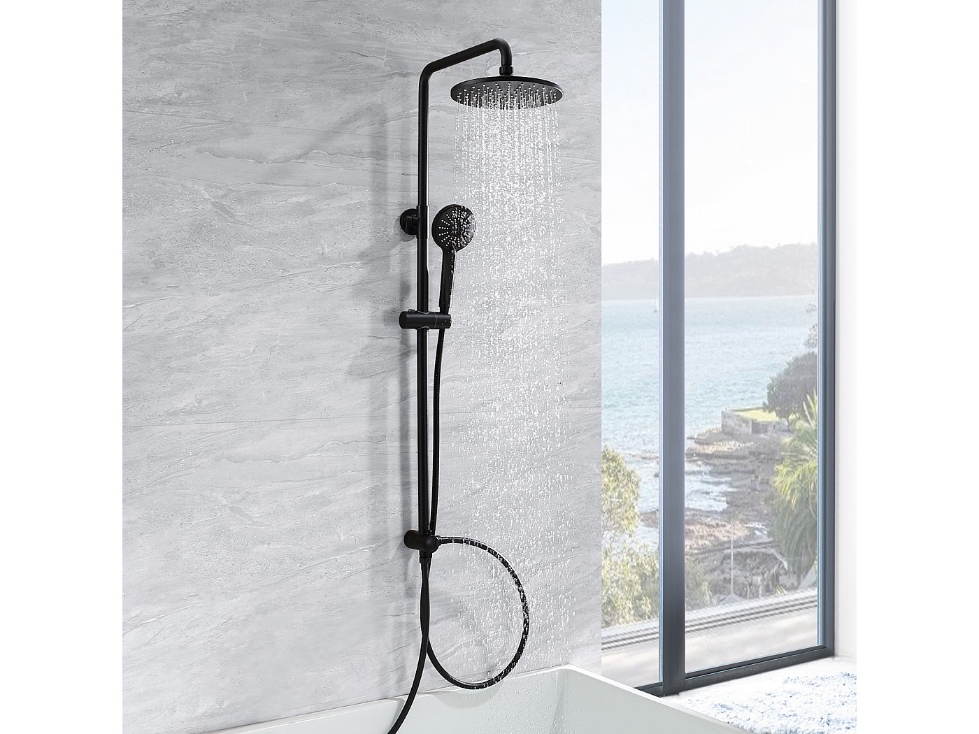 Soffione Doccia RANDOM A Cascata Rotondo 25,4 Cm – Acciaio Inox, Nero, Ad Alta Pressione - 2