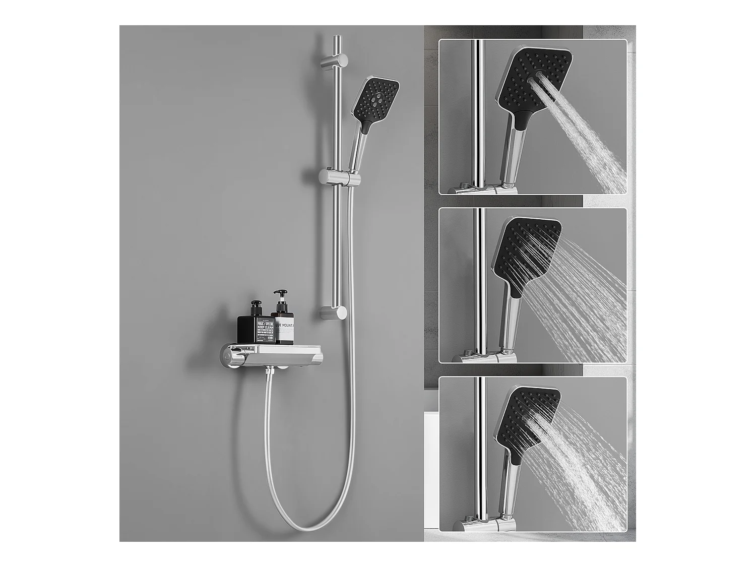 Lonheo max Colonne de Douche 38°C Thermostatique Chromé + Etagères en Verre Trempé + Douchette à Main 3 Types de Jets