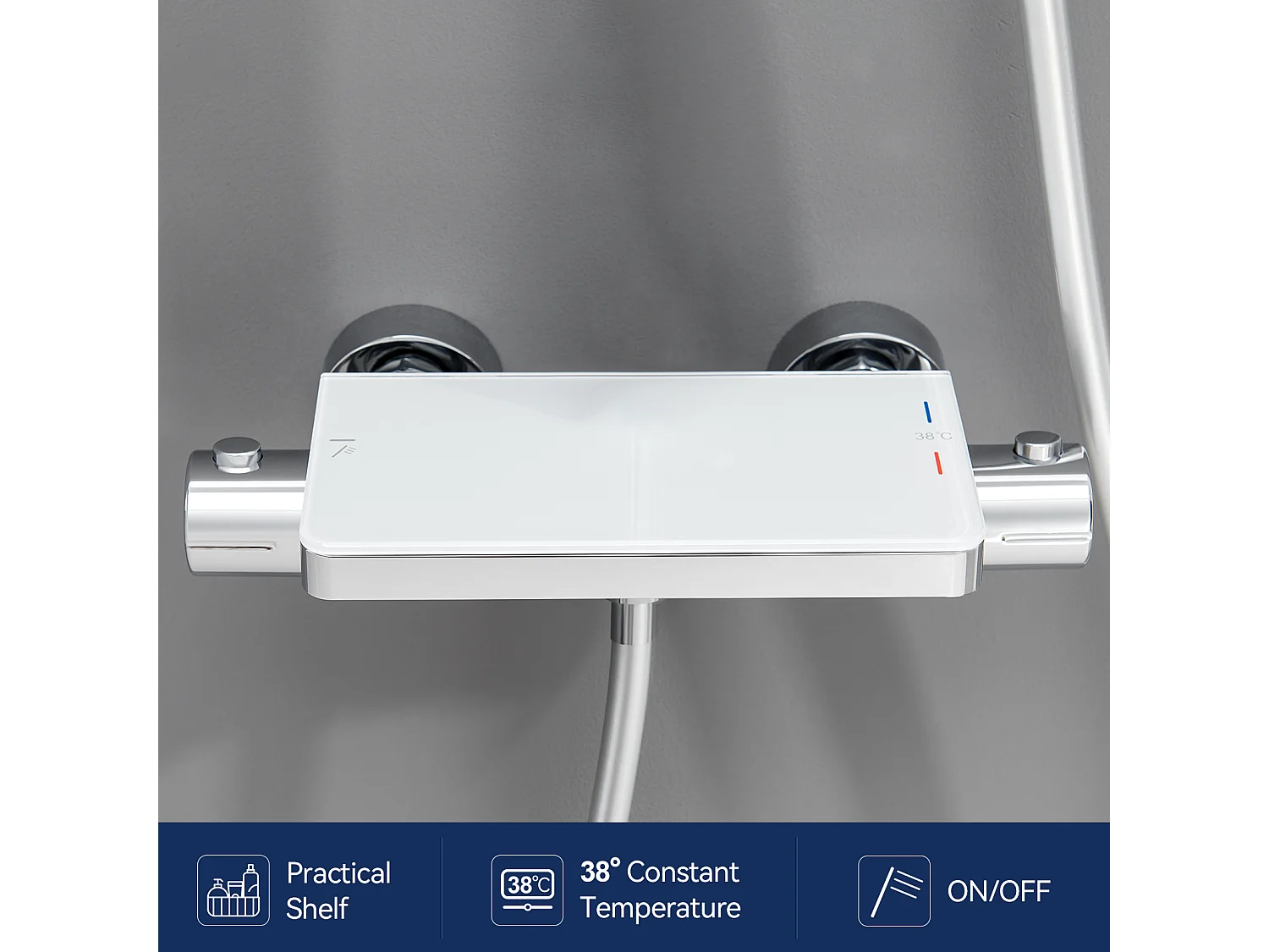 Lonheo max Douchezuil 38°C Thermostatisch Chroom + Planchetten van Gehard Glas + Handdouche 3 Soorten Jets