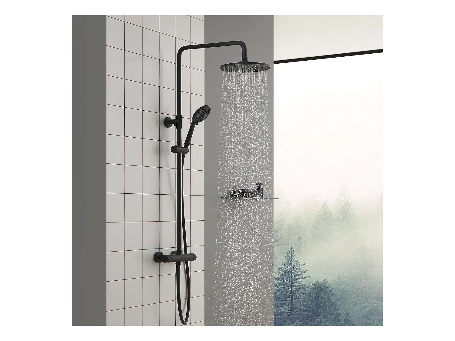 Colonne de douche thermostatique Noir , Cecipa max  Ensemble de Douche avec Pomme 230mm+Douchette 4 jets