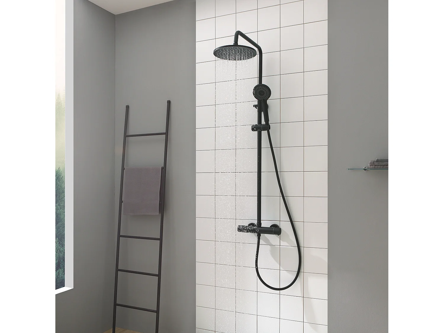 Colonne de douche thermostatique Noir , Cecipa max  Ensemble de Douche avec Pomme 230mm+Douchette 4 jets
