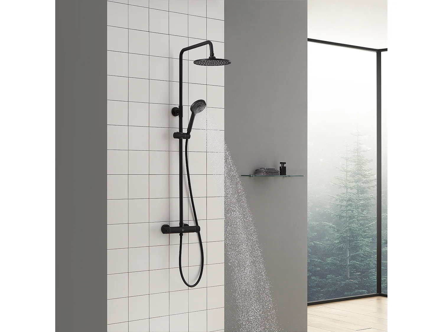 Colonne de douche thermostatique Noir , Cecipa max  Ensemble de Douche avec Pomme 230mm+Douchette 4 jets