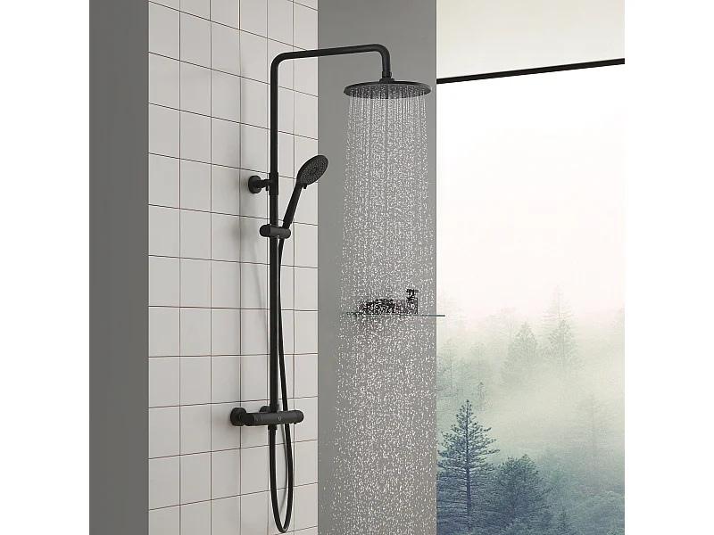 Colonne de douche thermostatique Noir , Cecipa max  Ensemble de Douche avec Pomme 230mm+Douchette 4 jets