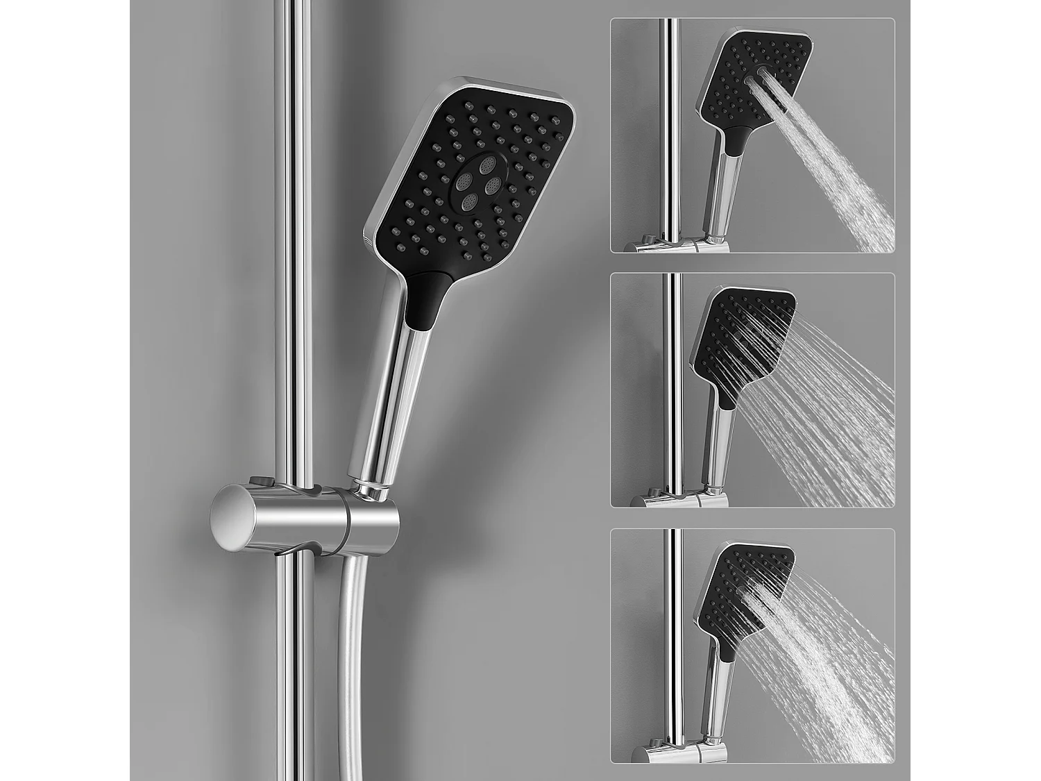 Duschset mit Ablage und 3-Funktions-Handbrause, verchromte Thermostat-Duschsäule mit 38 °C-Mischbatterie