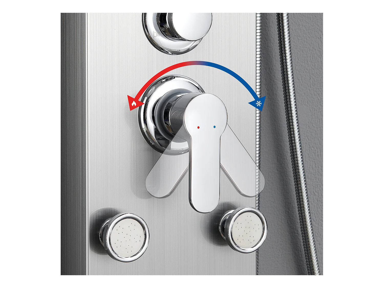 AURALUM MAX Colonne de Douche Hydromassante avec LCD Écran Affichage Temprérature Panneau de Douche Multifonction en Acier Inox avec 4 Jets de Massage