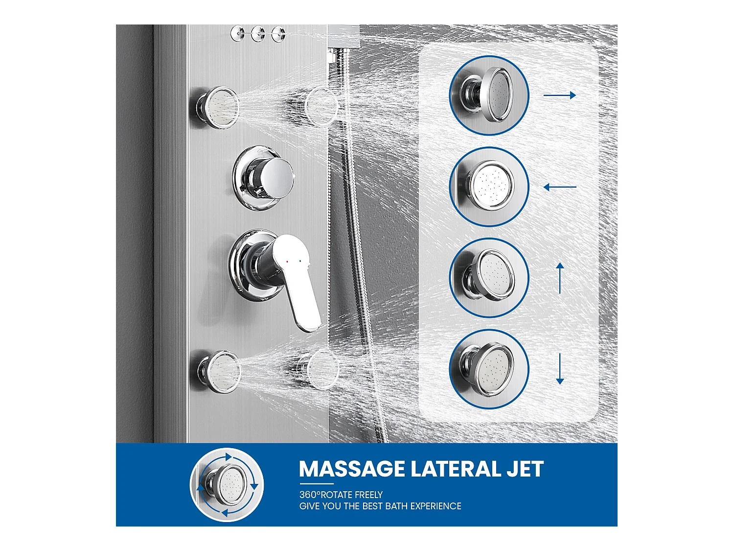 AURALUM MAX Colonne de Douche Hydromassante avec LCD Écran Affichage Temprérature Panneau de Douche Multifonction en Acier Inox avec 4 Jets de Massage