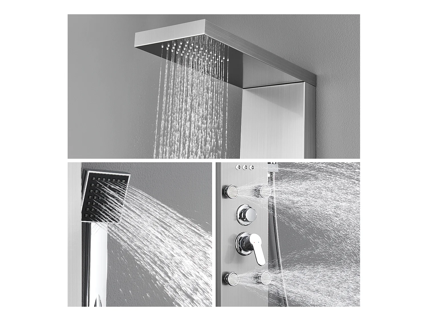 AURALUM MAX Colonne de Douche Hydromassante avec LCD Écran Affichage Temprérature Panneau de Douche Multifonction en Acier Inox avec 4 Jets de Massage