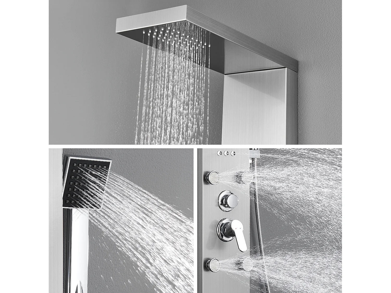 AURALUM MAX Colonne de Douche Hydromassante avec LCD Écran Affichage Temprérature Panneau de Douche Multifonction en Acier Inox avec 4 Jets de Massage