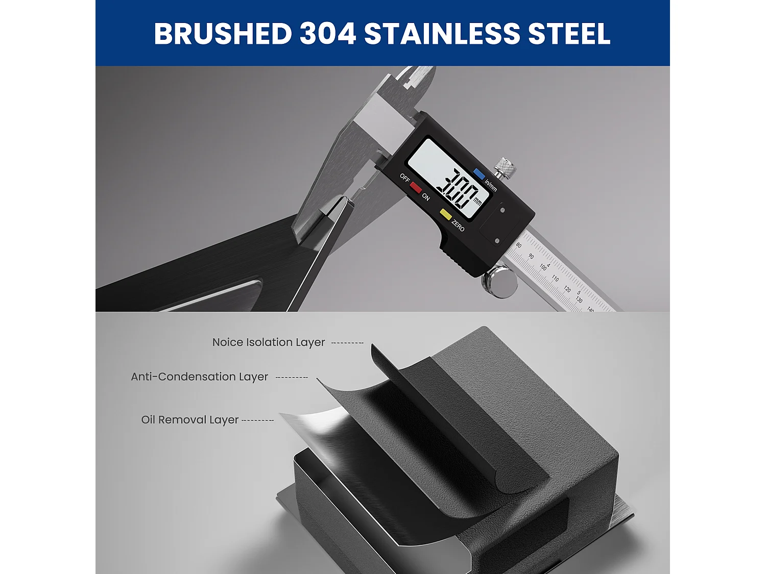 CECIPA MAX Lavello da cucina Lavello da cucina a 1 vasca in acciaio inox, Lavello sottotop, 50*44CM, Nero antracite