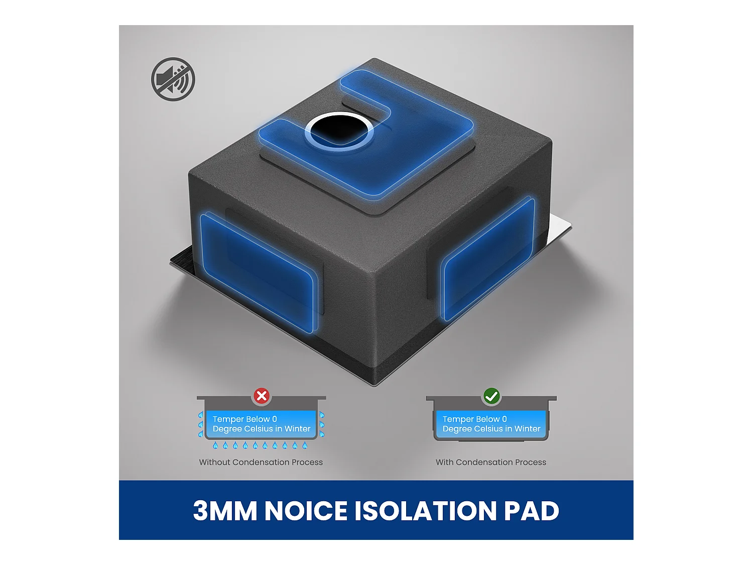 CECIPA MAX Fregadero de cocina Fregadero de cocina de acero inoxidable de 1 seno, Fregadero bajo encimera, 50*44 cm, Negro antracita