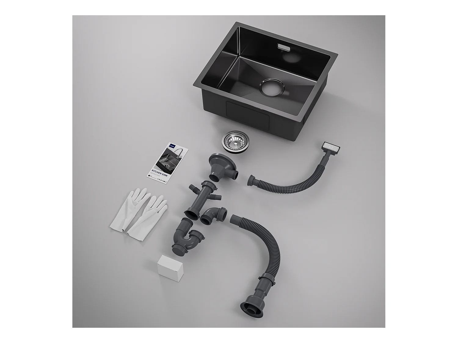 CECIPA MAX Fregadero de cocina Fregadero de cocina de acero inoxidable de 1 seno, Fregadero bajo encimera, 50*44 cm, Negro antracita