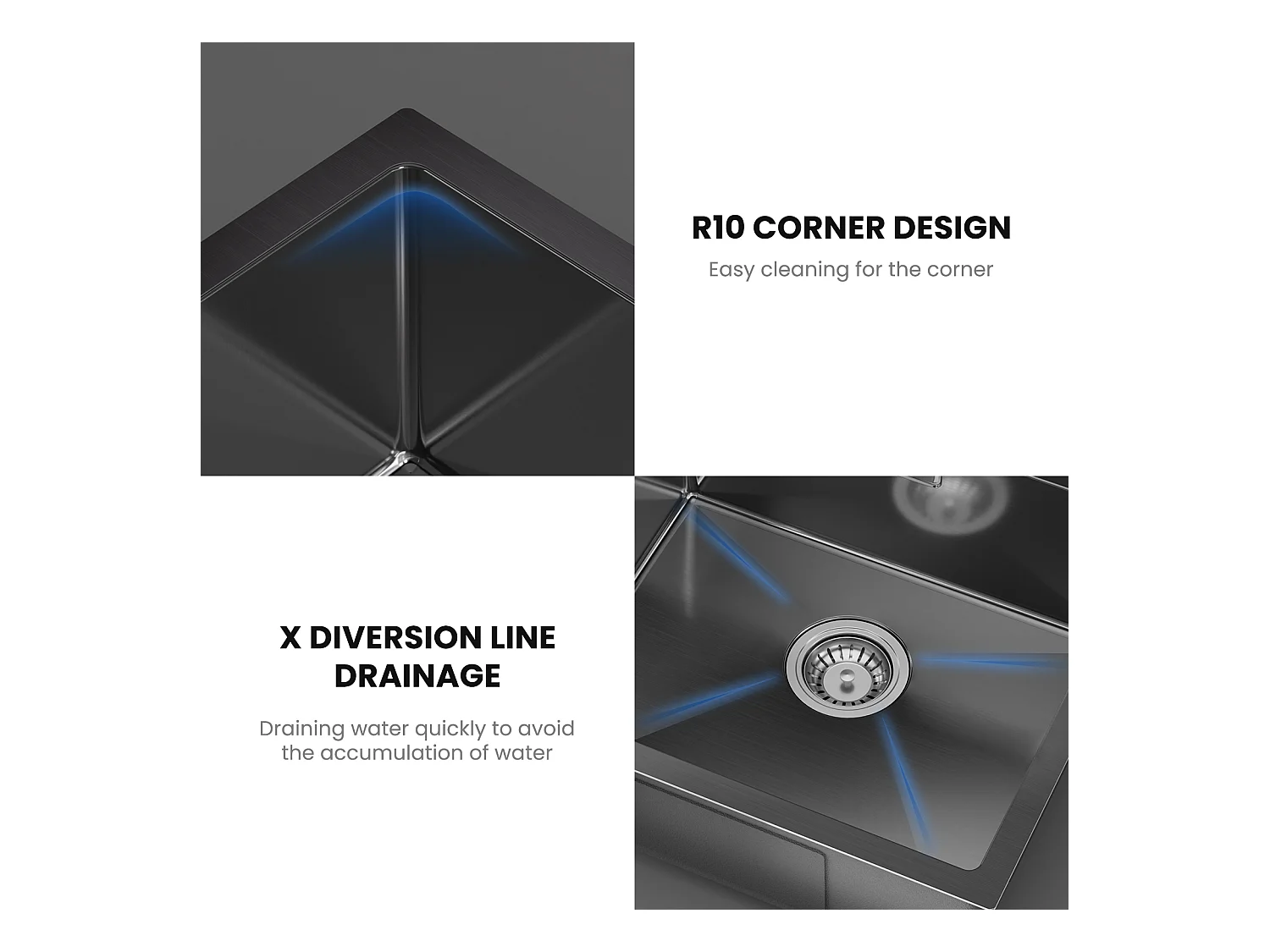 CECIPA MAX Fregadero de cocina Fregadero de cocina de acero inoxidable de 1 seno, Fregadero bajo encimera, 50*44 cm, Negro antracita