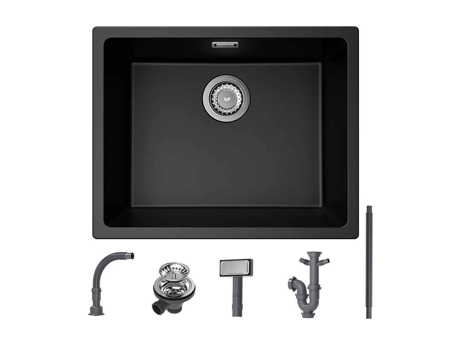 CECIPA MAX Evier 1 Bac en Quartz et Résine, Evier de Cuisine en Granit Noir Gris, Evier Quartz 3 Options de Montage, 55*44*20cm