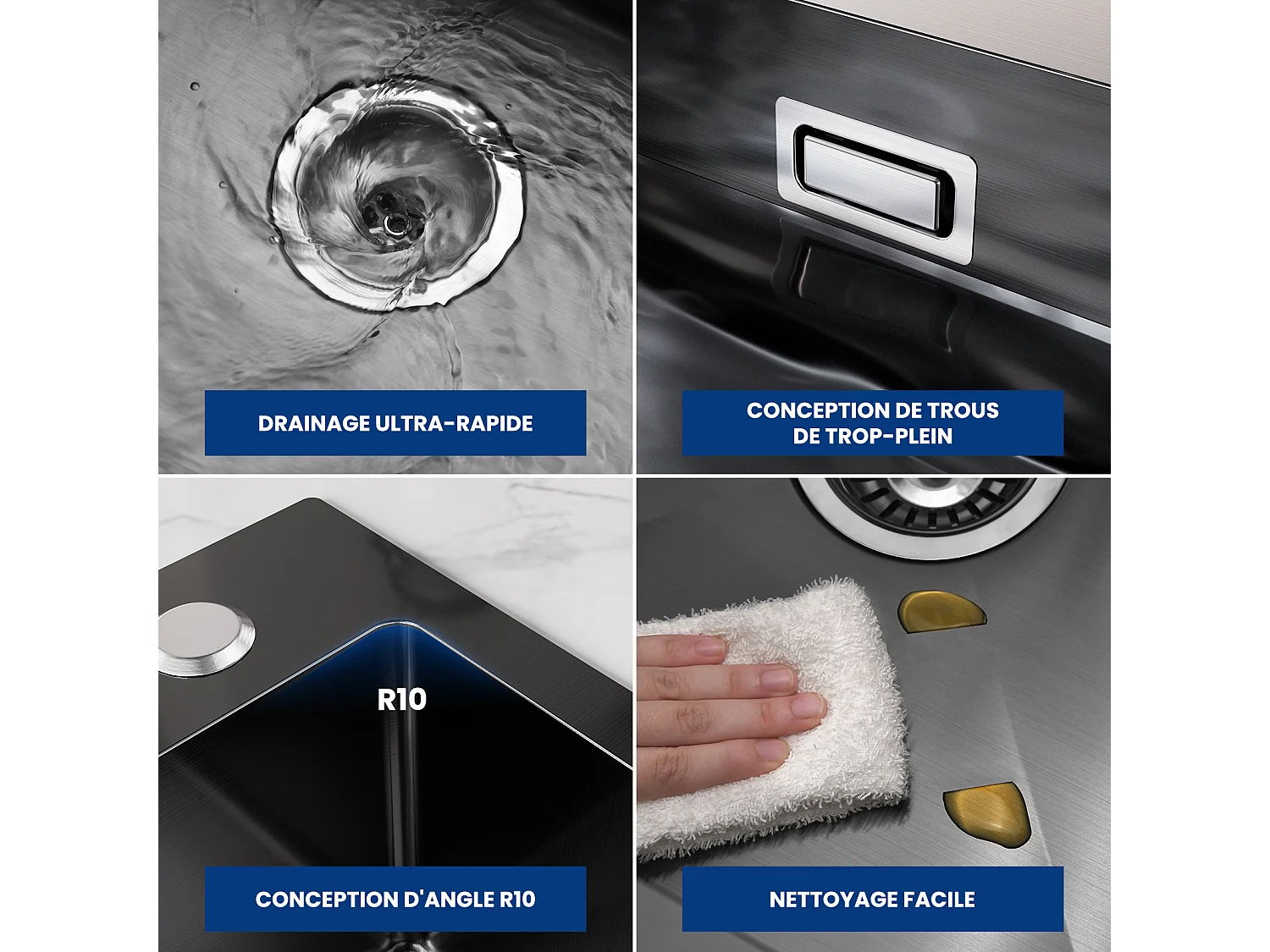 Cecipa MAX Évier Cuisine 1 Bac 60×45×18CM Évier Cuisine Acier Inoxydable 201 Noir avec Panier de Drainage