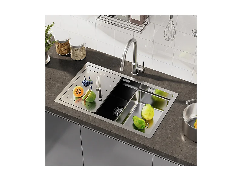 Cecipa MAX Einzelbecken-Küchenspüle 70×44×21CM Unterbauspüle aus gebürstetem Edelstahl mit Abtropffläche und Becken