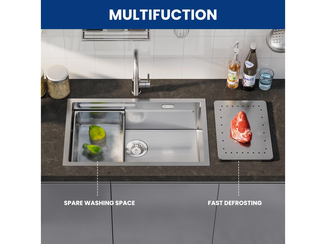 Fregadero de cocina Cecipa MAX 1 seno 70×44×21CM Fregadero encastrable de acero inoxidable cepillado con escurridor y lavabo