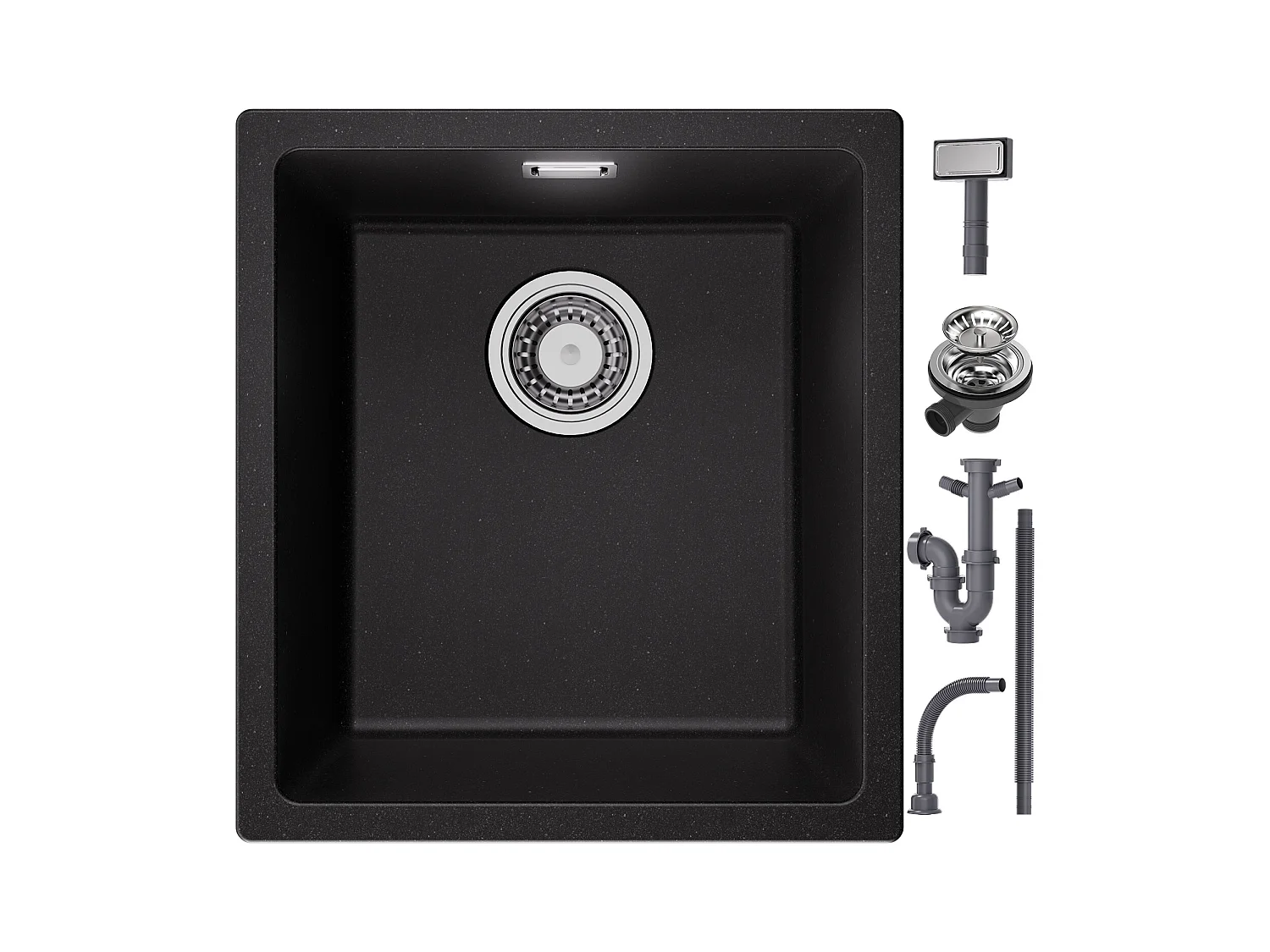 CECIPA MAX Evier 1 Bac en Quartz et Résine, Evier de Cuisine en Granit Noir Gris, Evier Quartz 3 Options de Montage, 40*44*20cm