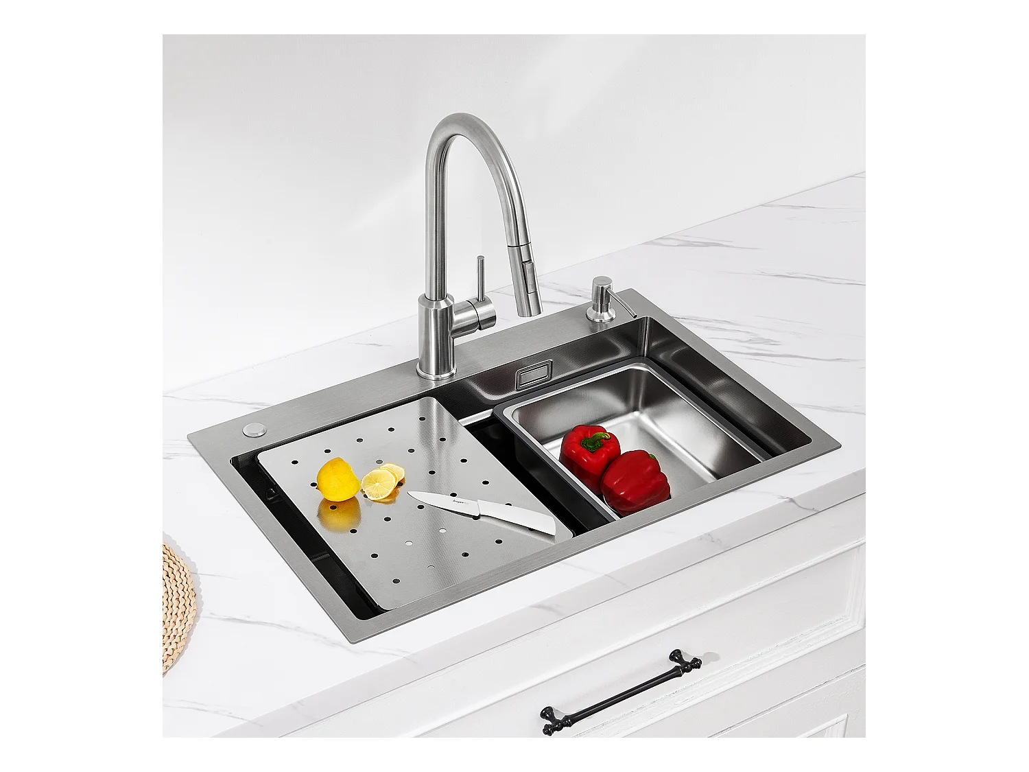 CECIPA MAX Évier 1 Bac 70×45×21.5CM Évier Cuisine Inox Argent avec Egouttoir + Vasque + Distributeur de Savon Gratuit