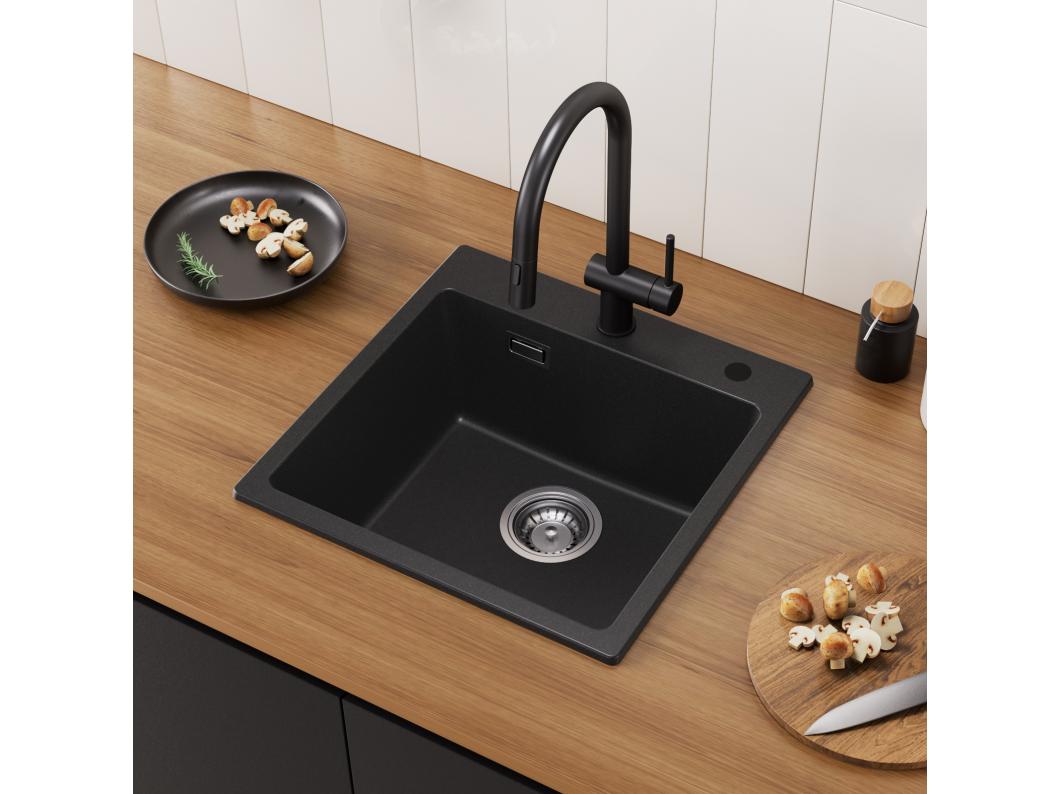 Lavello Cecipa MAX 1 vasca in quarzo e resina nera Lavello da cucina 45x45 cm Lavello 1 vasca da incasso