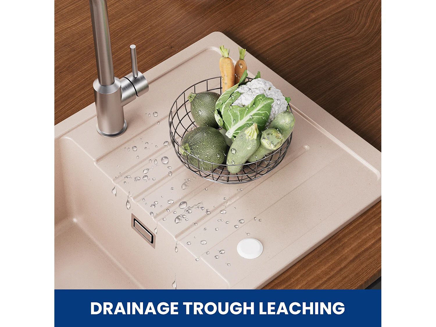 Cecipa MAX Lavello da Cucina con Gocciolatoio Lavello a 1 Vasca in Quarzo e Resina 78x45 cm Lavello da Cucina in Granito Color Avena