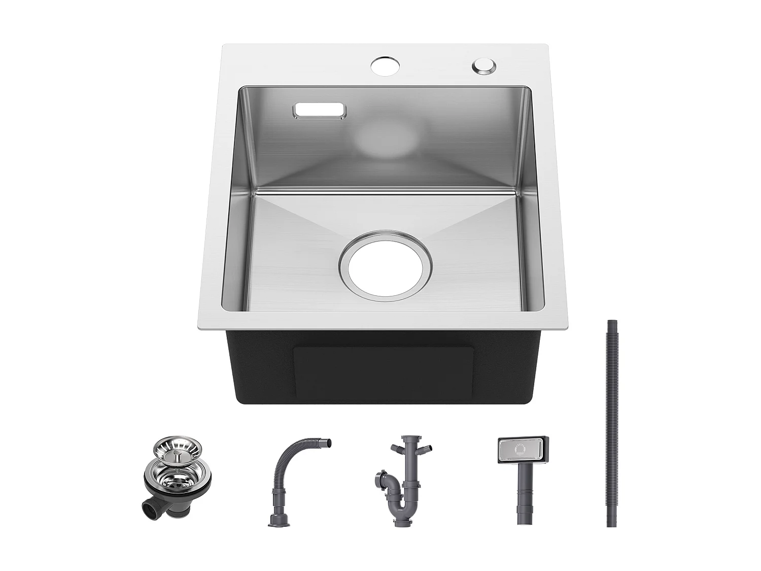 Cecipa MAX Évier Cuisine 1 Bac 40 × 45 cm Évier Inox 304 Montage à Encastrer ou à Fleur de Plan Au Moins 40 cm du Bas de l'Armoire