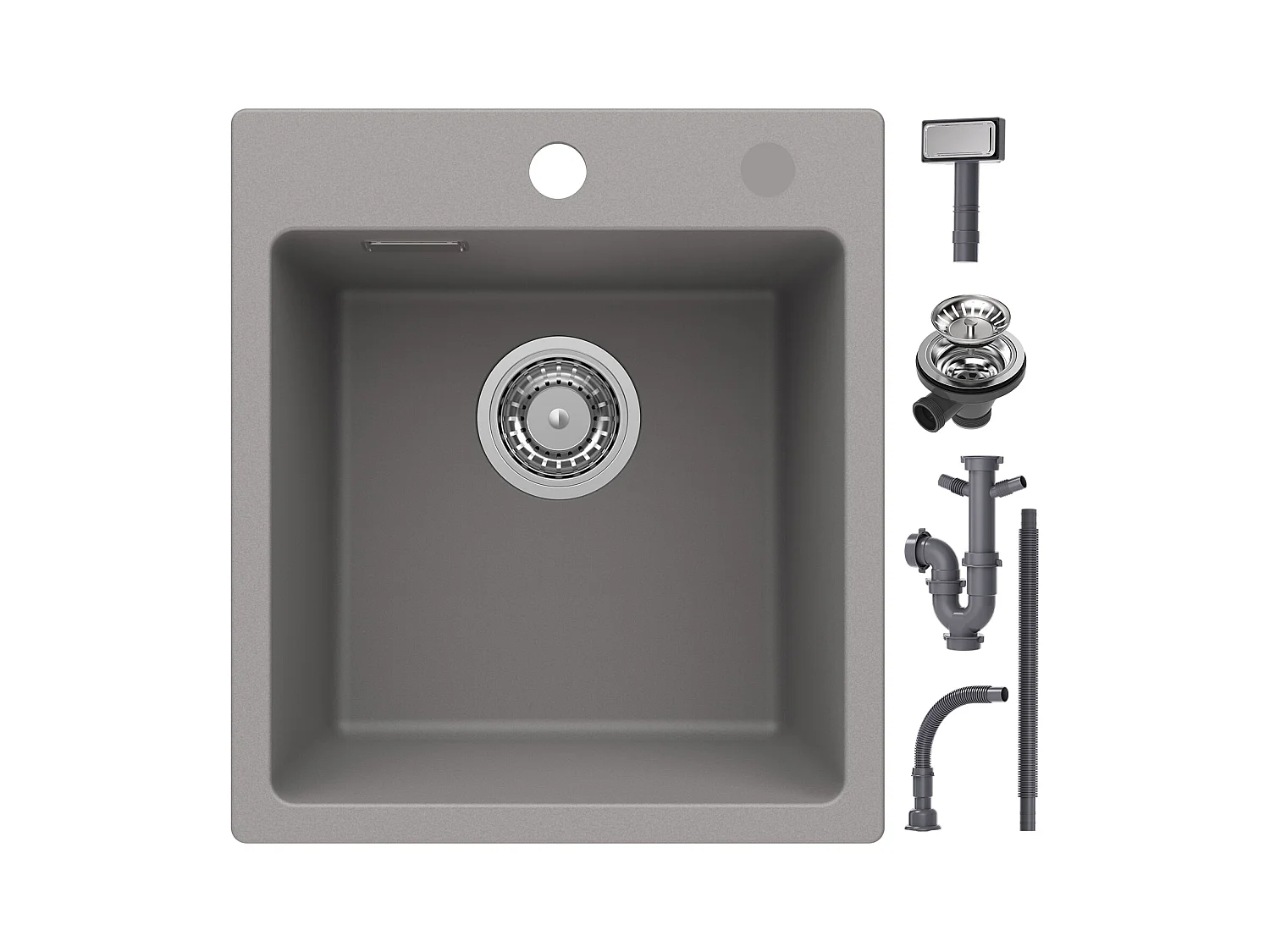 Cecipa MAX 40x45cm Gris Evier de Cuisine en Quartz et Résine Evier 1 Bac à Encastrer Evier de Cuisine 1 cuve Sans Distributeur de Savon