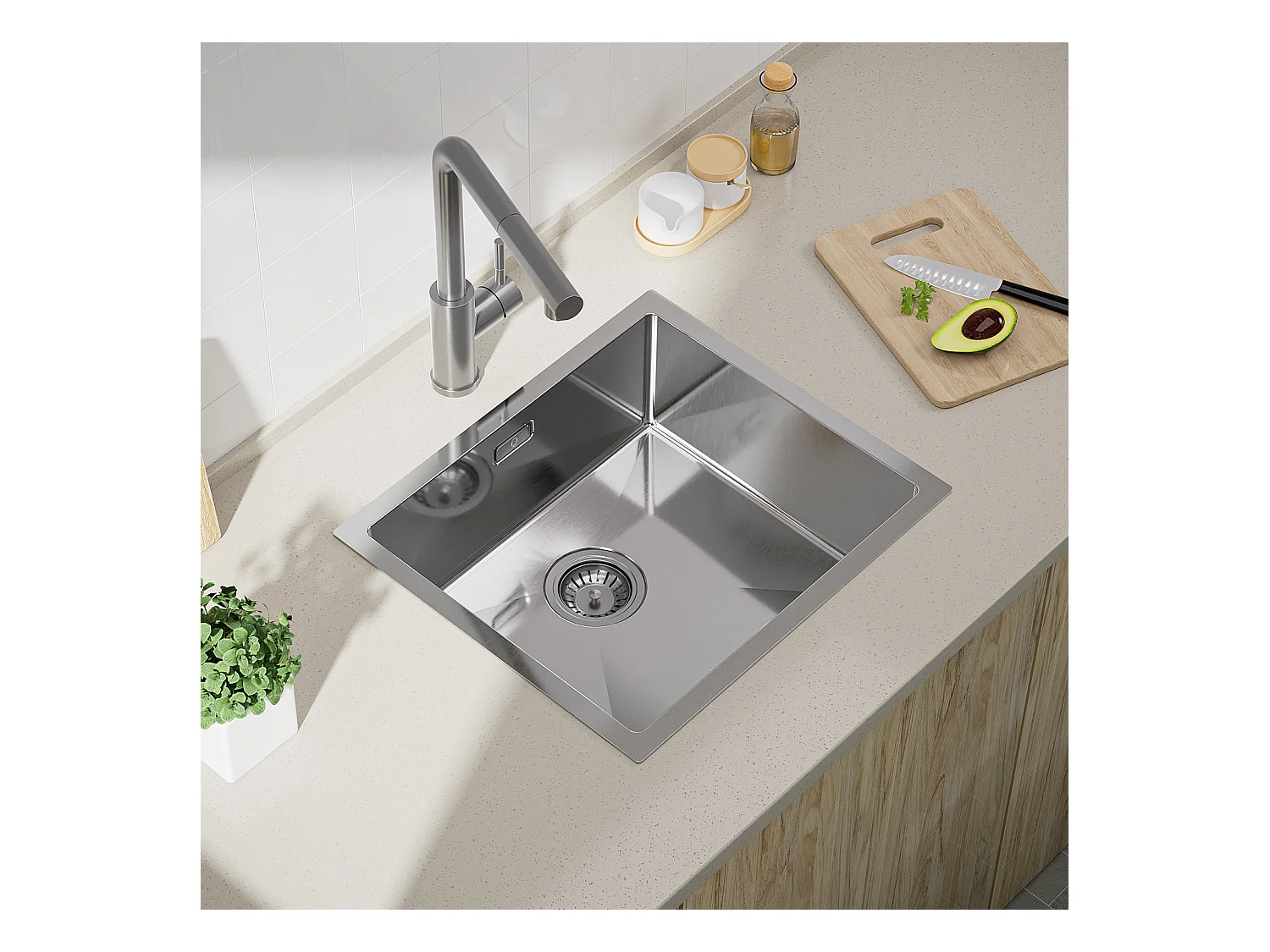 CECIPA MAX Évier de Cuisine 1 Bac Évier de Cuisine En Acier Inoxydable - Évier Encastré - 50*44CM - 304 Brossé