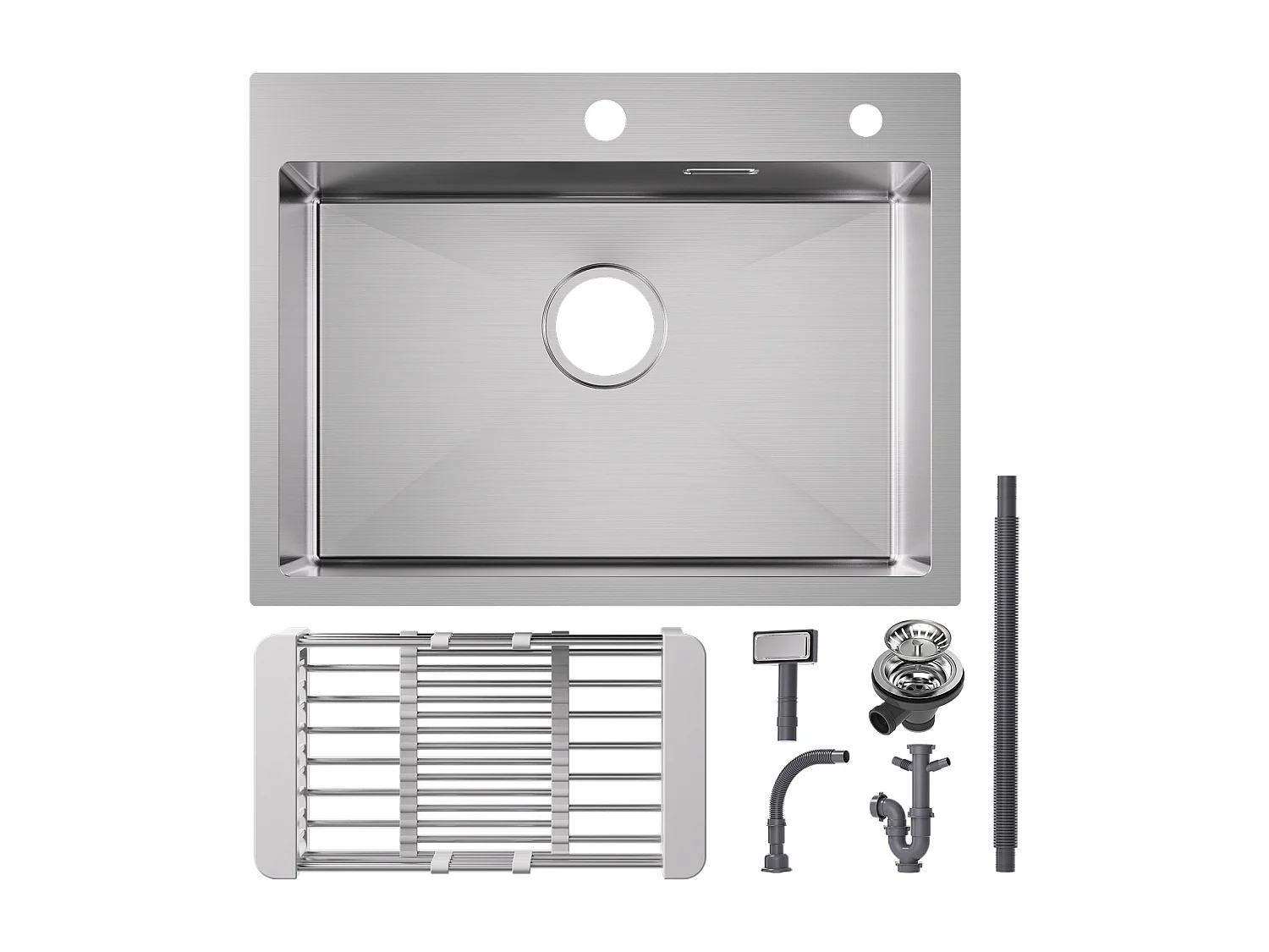 Cecipa MAX Évier Cuisine 1 Bac 60×45×18CM Évier Cuisine Acier Inoxydable 304 Brossé avec Panier de Drainage