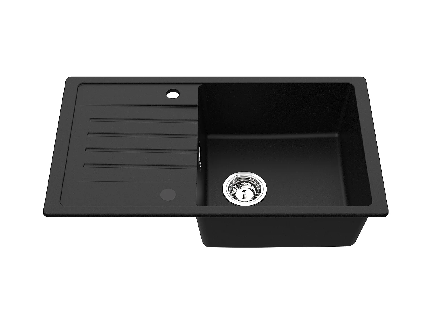 Cecipa MAX Evier 1 Bac en Quartz et Résine - Evier à encastrer avec Egouttoir - 78x45cm Evier 1 Bac Evier de Cuisine en Granit Noir